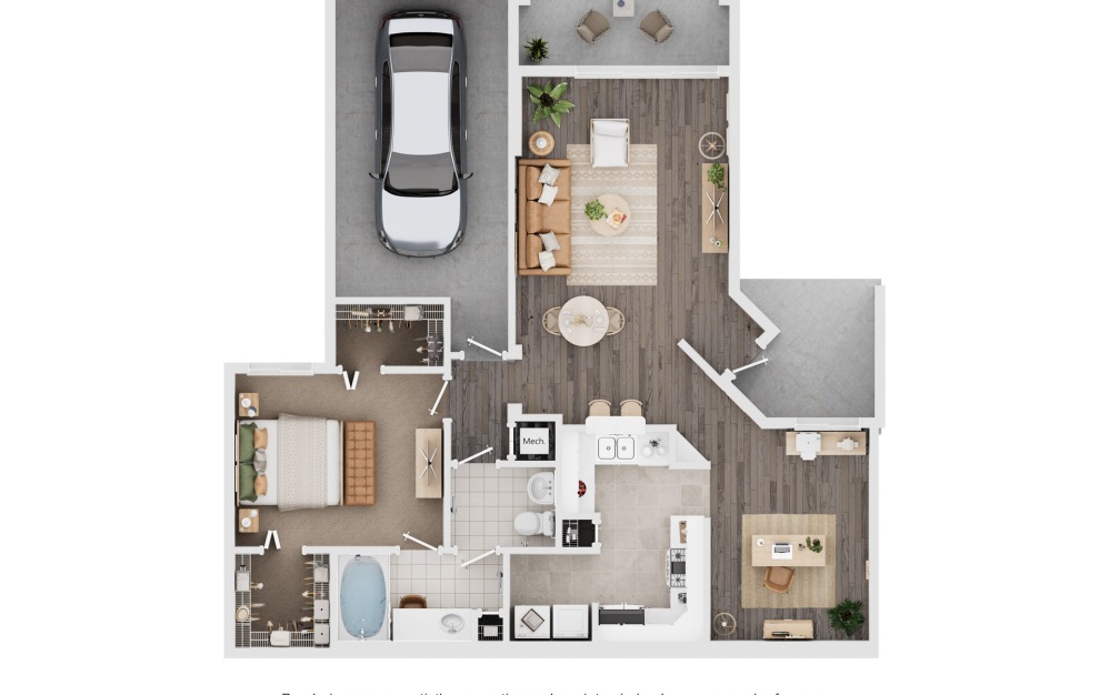 Club Motor Court II - 1 bedroom floorplan layout with 1.5 bathroom and 1114 square feet Club Motorcourt II floorplan
