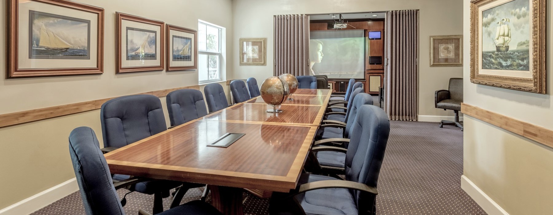 a dining room with a large table