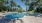 a pool with trees around it