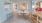 a dining room with a tile floor